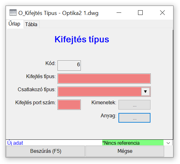 Tálca típus űrlap Tálca típus űrlap